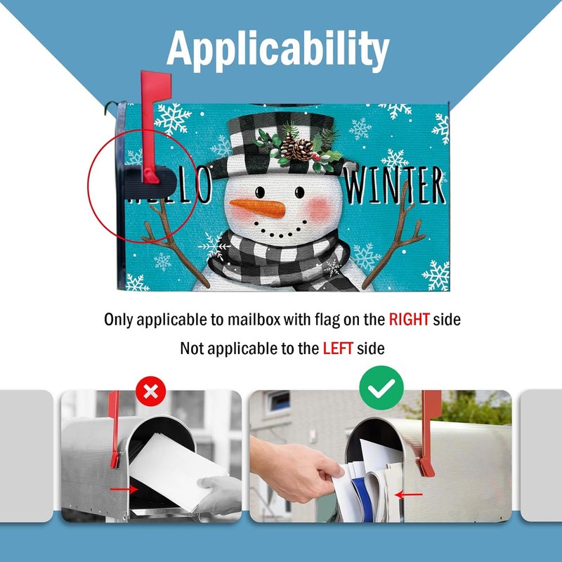 FBCOO Hello Winter Snowman Blue Mailbox Cover Magnetic Standard Size 20.5" x 18", Buffalo Plaid Check Snowflake Decorative Post Letter Box Decor, Christmas Holiday Farmhouse Garden Outdoor Decoration - Image 3